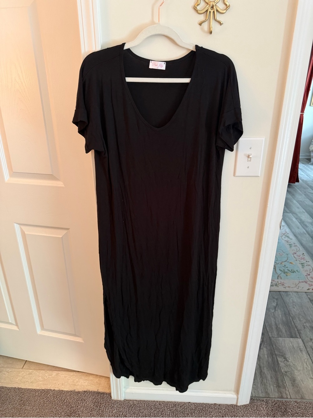 Pink lily roll sleeve u neck maxi dress